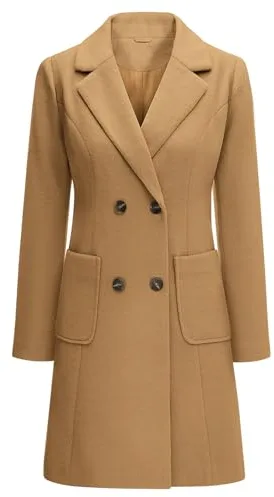Yuson Girl Abrigo Mujer Invierno Doble Botonadura Abrigo Mezcla de Lana Grueso y CáLido Abrigos Paño Elegantes Coat con Cuello de Solapa Longitud Media Chaqueta(Camel, L)