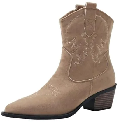 AHUFGN Botas Cowboy Botas de Gladiador for Mujer, hasta la Rodilla, con Bordado a la Moda, Zapatos de tacón Alto Grueso, Botines Largos for Exteriores for Mujer(Style 1,42)