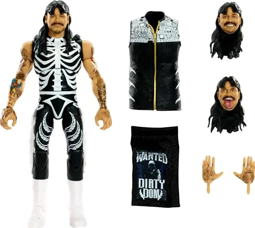 Mattel WWE Ultimate Edition 'Dirty' Dominik Mysterio, Figura de acción y Accesorios, Conjunto con Figura Coleccionable de 15,24cm con Cabezas y Manos Intercambiables y 30puntos de articulación, JHV90