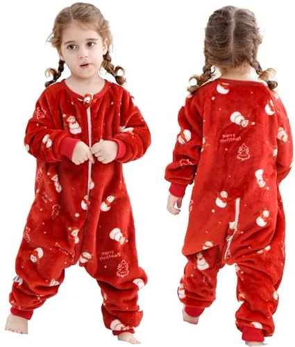 HAHASHOW Pijama Manta Niño Navidad Franela Saco De Dormir Con Pies Tog 2.5 Buzo Bebe Invierno Ropa Bebe Niña 3-4 Años, Muñeco de Nieve