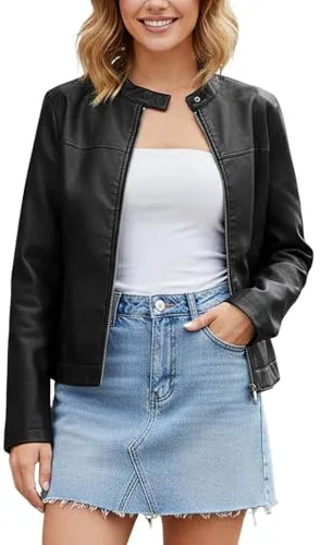 chiguomaoyi Chaqueta Cuero Mujer Moto Biker Chaqueta Corta para el Otoño, Primavera (Negro Oscuro,M)