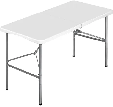 Mesa plegable camping portátil, jardín, catering. Auxiliar y Rectangular 122x61cm. Hasta 120kg de carga. Para exterior e interior. Ideal para 4 personas. Eventos, oficina, estudio, reuniones. Blanca