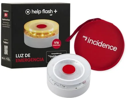 help flash IoT + Luz de Emergencia V16 Homologada con Geolocalización + Funda de Neopreno Roja, Exigible en 2026, Conectada con DGT 3.0, Señal V-16, Plan de Datos Incluido, Mayor Visibilidad