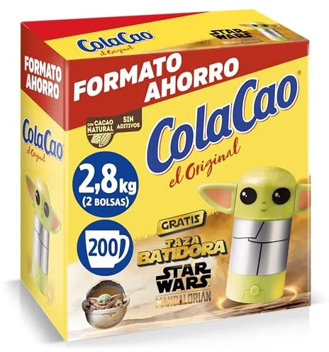 ColaCao Original, Cacao Soluble Natural sin Aditivos, Formato Ahorro 2,8kg con Taza Batidora Star Wars de Regalo