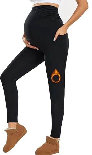 Farrobor Leggins Premama con Bolsillos Ropa Embarazada Mujer Pantalones Premama Cintura Alta Mallas Maternidad Elasticos