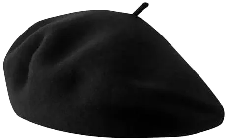 PUERFOCA Boina de Lana para Adultos Unisex, Sombrero Francés Mujeres Hombres Negro, Boina Francesa Clásica Vintage Gorra de Artista Pintor Moderno para Exteriores