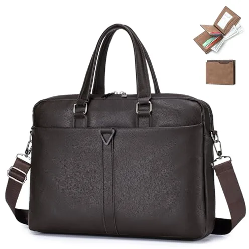 SPAHER Bolsa para Portátil 15,6 Pulgadas Impermeable Cuero PU con Cartera Maletín Ordenador Portátil Vintage Bolsa de Mensajero de Hombro Laptop Messenger Bag para Trabajo Escuela