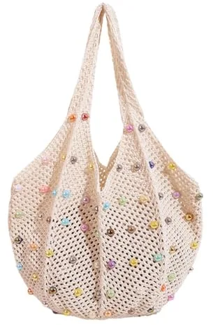 MLPKOI Bolso de Playa para Mujer, Bolsa de Playa para Mujer, Bolso de Hombro de Malla Estética, Grande Bolsos de Hombro Tejido, Bolsos de Playa de Malla para Fiestas en la Playa Viajes Compras