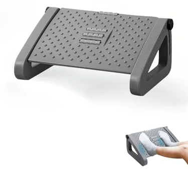 Reposapiés Oficina Ergonómico, Soporte Ajustable para Pies Bajo Escritorio, Antideslizante, Reposa Pies con Función de Masaje, Mejora la Postura y la Circulación, Ideal para Trabajo y Casa