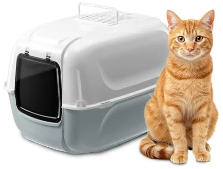 Ferplast Arenero Gatos Cubierto, XXL, Incluye 2 filtros Antiolor y Pala, Gris, L 67 × A 49 × A 47 cm