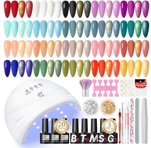 COSCELIA 38 Piezas Kit Uñas Semipermanentes Completo y Lámpara U V, 20 Colores Kit Uñas Semipermanentes Base Top Coat con Herramientas de Manicura y 4 Capas Superiores