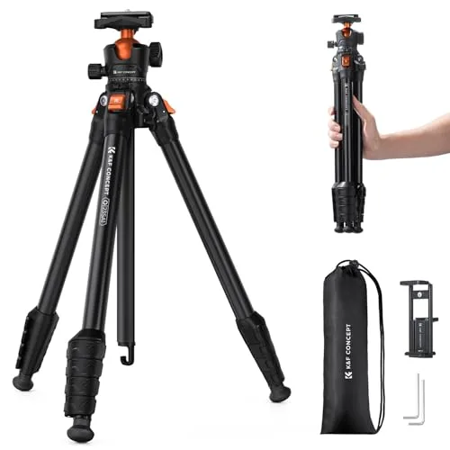 K&F CONCEPT 163CM Trípode Cámara Aluminio, Trípode Ligero y Compactop, Peso 1,2 kg y Carga Máxima de 10 kg para cámaras DSLR, Prismáticos, Telescopios Terrestres, Videocámaras y Teléfonos