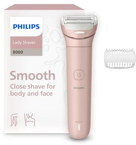 Afeitadora Philips Serie 8000 - Afeitadora sin cable para uso en seco y en mojado, sistema de 3 cuchillas, cabezal de afeitado flexible, luz LED, para las piernas y el cuerpo, Modelo BRL129/00