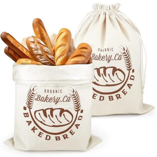 2 Piezas Bolsa pan Tela de Lino con Forro TPU 45x35cm, Bolsas de Almacenamiento de Pan con Cordón Reutilizables Bolsa de Pan para Conservación Fresca Alimentos y Transporte para Verduras Frutas Granos