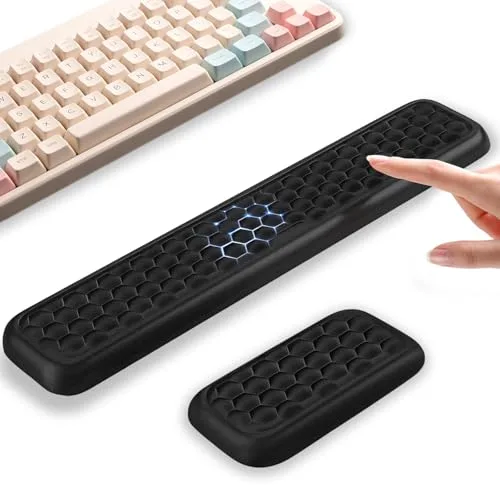 Reposamuñecas Teclado y Ratón, Ergonomico Soporte de Muñeca en Espuma de Memoria, Antideslizante Teclado Almohadilla para Oficina y Gaming – Negro