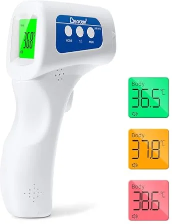 Berrcom Termómetro Digital Termómetro Frente Infrarrojo sin Contacto Termómetro Bebés Médico pantalla Retroiluminada de Tres Colores, Temperatura de Lectura Instantánea