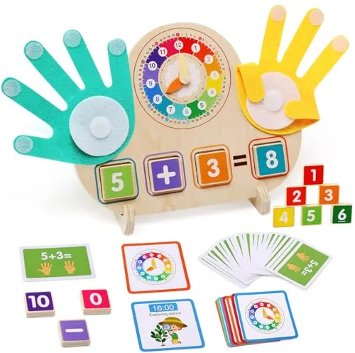 BelleStyle Juegos Educativos Niños 3 4 5 6 Años, Juguetes Montessori Matemáticas de Madera con Reloj, Juegos de Conteo para Preescolar Aprender Suma y Resta Regalo para Infantil Niños Niñas 3-6 Años
