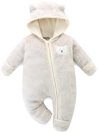 KIDDLETOWN Mono de Lana para bebé recién, Bebé Niños Niñas Mono Vellón Mameluco Bebe con Capucha, Nacido Ropa de Dormir con Orejas para Niñas Niños, Buzo recién Invierno Polar 0-12 meses