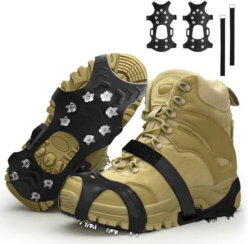 11 Dientes Crampones, Crampones de Acero Inoxidable para Zapatos Botas, Crampones Antideslizantes para Cámping Alpinismo Caminata sobre Nieve y Hielo (L)
