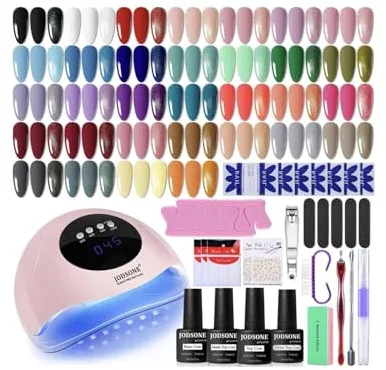 JODSONE Kit de esmalte de uñas en gel con U V Light 32 colores esmalte de uñas + 4 botellas adhesivas funcionales Kit Soak Off Manicura Herramientas Regalos para Mujer