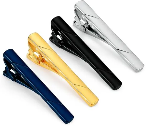 Pasador de Corbata, Juego de 4 Accesorios Elegantes de Oro Y Plata, Diseño Delgado Para Corbatas de Hombre, Ideal Para Bodas Y Reuniones Profesionales