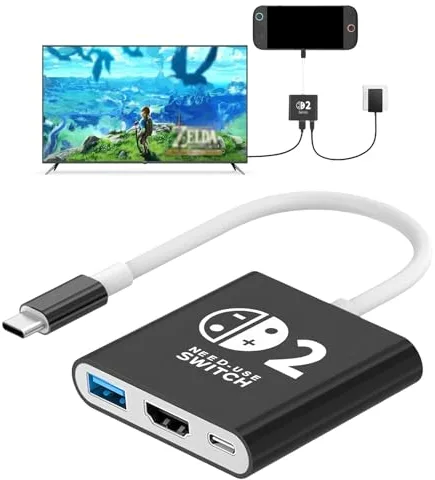 AriKroii Switch 2 TV Dock, 3 en 1 Portatile Base Support con Puerto HDMI 4K/USB 3.0/PD de 100 W, Docking Station para Nintendo Switch 2, Dock Oficial Repuesto