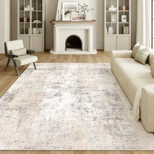 HUGEAR Alfombra Salon 200x300cm Beige Gris Alfombras Habitacion Grandes Antideslizante Lavable Lavadora Moderna Abstractas Carpete Dormitorio Sala Comedor Pie Cama Pelo Corto Carpet