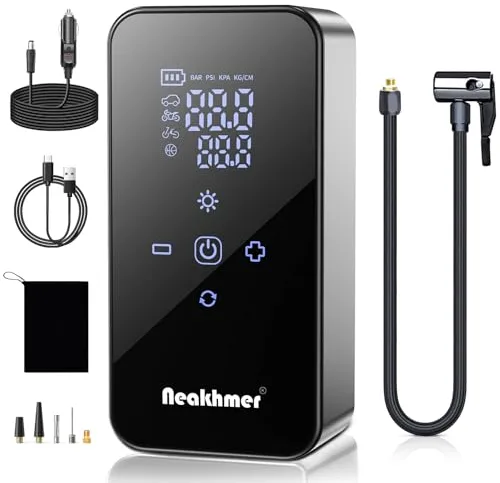 Inflador Ruedas Coche Hinchador Electrico: Mini Compresor Aire Portatil 150 PSI, con batería de 6000 mAh, Bomba Bicicleta 12 V con medidor de presión de neumáticos para Coche,Bicicleta y Motocicleta