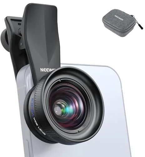 NEEWER 18mm Objetivo Gran Angular con 17mm Clip Roscado para Cámara de Celular, 100° FOV 0,5X Aumento, 6 Elementos en 5 Grupos, Compatible con iPhone Android y Samsung para Fotografía Móvil, LS-72