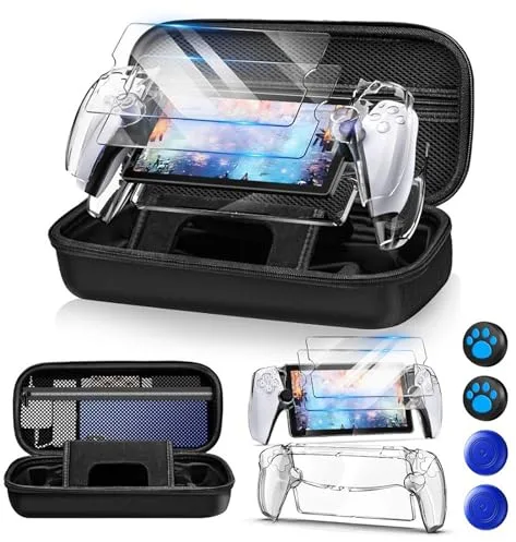 Buithafu 8 en 1 Bolsa para PlayStation Portal, Estuche Rígido de Viaje Portátil con Funda Protectora Transparente, 2 Protectores de Pantalla y 4 Agarres de Silicona