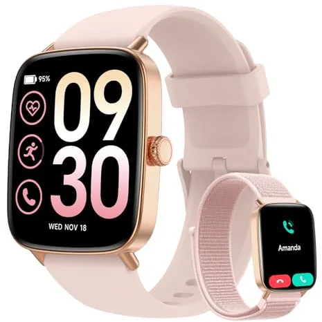 Yoever Reloj Inteligente Mujer, 1.85" Smartwatch Mujer con Llamadas y Whatsapp Notificación, SpO2/Pulsómetro/Sueño/Podómetro, 110 Modos Deporte, 2 Correas, IP68 para Android iOS Rosa