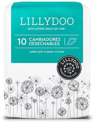 Cambiadores desechables LILLYDOO, delicados con la piel, 60x60 cm, 10 unidades, textura suave, sin perfumes ni lociones, ideales para pieles sensibles, dermatológicamente testados