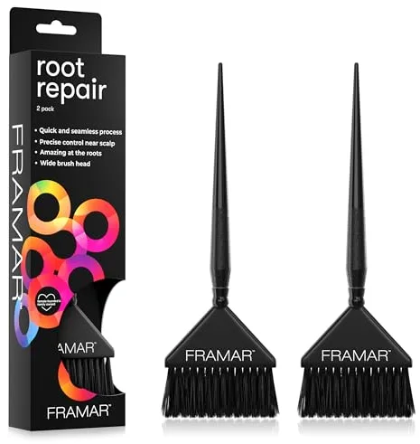 FRAMAR Brocha Tinte Pelo - Pincel Tinte Pelo, brocha Teñir Pelo, Paletina Para Tinte, Paletina Tinte Peluqueria, Control adicional cerca del cuero cabelludo - Paquete de 2 negras