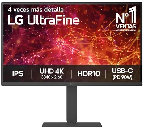 LG 27U730A-B - Monitor Ultrafine 4K UHD 27" (3840x2160), IPS, 60 Hz, HDR10, 5ms (GtG), DCI-P3 98%, USB-C, Super Resolution+, Black Stabilizer, Ergonómico, Inclinación y Altura Ajustable, Negro