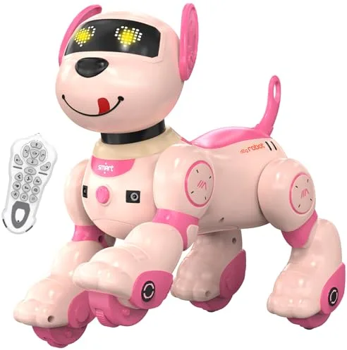 Dnenellr Perro Robot, Perro Robot Inteligente Teledirigido para Niños, Programable, Control por Voz (Solo en inglés) y por Gestos, Juguete Interactivo Robot Perro, Regalo Ideal para Niños