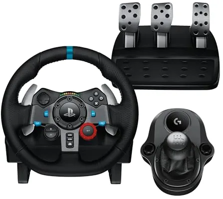 Logitech G G29 SE Driving Force, volante de carreras y pedales, Force Feedback, Cuero auténtico + Palanca de cambio Driving Force - Para PS5, PS4 y PC, Mac - Negro