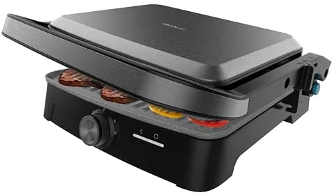 Cecotec Parrilla Eléctrica con Grill Rock'nGrill 2000 Full Open. 2000W, Apertura 180º, RockStone Antiadherente, Placa Flotante, Recogegrasas, Almacenamiento Vertical, Temperatura Regulable, 279x229mm