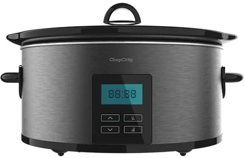 Cecotec Olla de Cocción Lenta 5,5L Chupchup Matic Spatula. 240W, Programable 24h, 2 Temperaturas, Temporizador, Pantalla LCD, Función Mantener Caliente, Apta para Horno, Cerámica Ovalada, Tapa Cristal