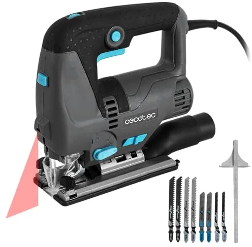 Cecotec Sierra de Calar MultiCut 8000 Vision, 800W, Corte Pendular, Cable de 2m, Plataforma de Aluminio Fundido y Mandril sin Llave, Láser Guía y Luz LED, Incluye 8 Sierras y Regla Guía