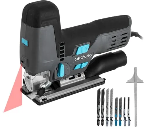 Cecotec Sierra de Calar MultiCut 8500 Vision, 800W, Corte Pendular, Cable de 2m, Plataforma de Aluminio Fundido y Mandril sin Llave, Láser Guía y Luz LED, Incluye 8 Sierras y Regla Guía