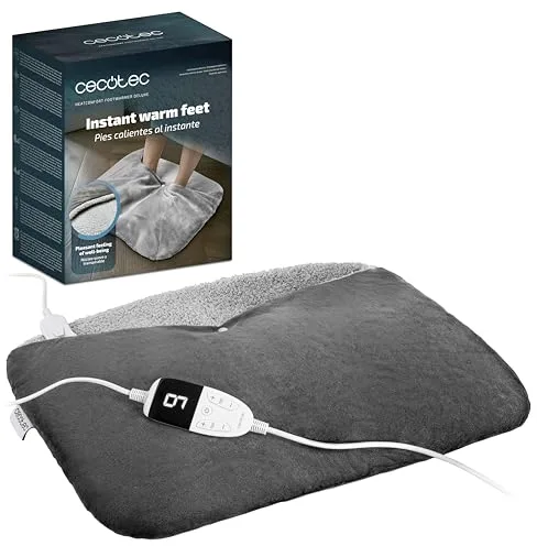Cecotec Calentador de Pies Eléctrico HeatConfort FootWarmer Deluxe. Calientapiés 55x45cm, 2 Espacios Separados, Antideslizante, 6 Temperaturas, 4 Niveles de Temporizador, Controlador