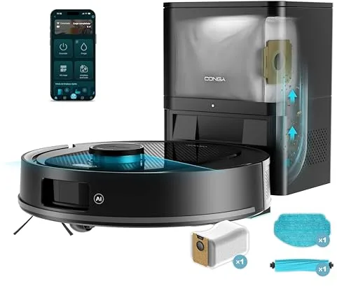 Cecotec Robot Aspirador y Friegasuelos con Base de Autovaciado e IA Conga Y80 X-Treme. Navegación Láser e Inteligencia Artificial, 13000Pa, Base de 2.5L, Autonomía hasta 220m², Control App 3.0