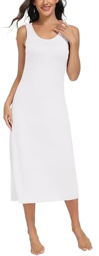 Lovasy Combinacion Interior Mujer Vestidos Modal Camisones de Mujer Extra Largo Camison Tirantes Anchos Enaguas Enteras,Blanco,L