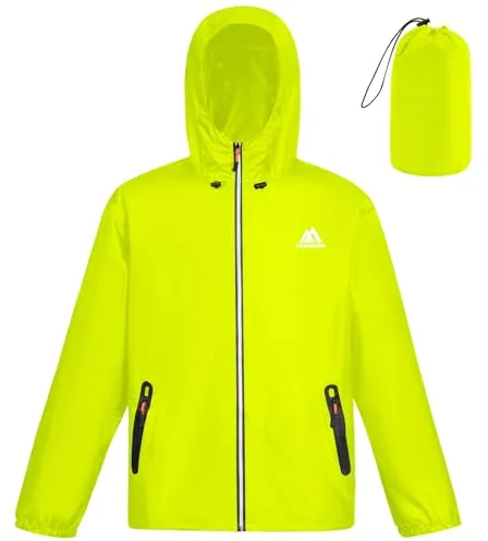 flintronic Chubasquero Hombre Impermeable, Chaqueta Ligera Cortavientos Running Hombre, con Capucha, Cremallera, Bandas Reflectantes, Chubasquero Moto con Bolsillos, Verde, L