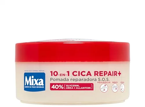 Mixa Cica Repair+ 10 en 1 Pomada reparadora S.O.S. Fórmula Patentada con 40% [Glicerina + Urea + Alantoína]. Apta para Piel Seca y Agrietada. Para Pies, Rodillas, Manos y Codos. 150ml