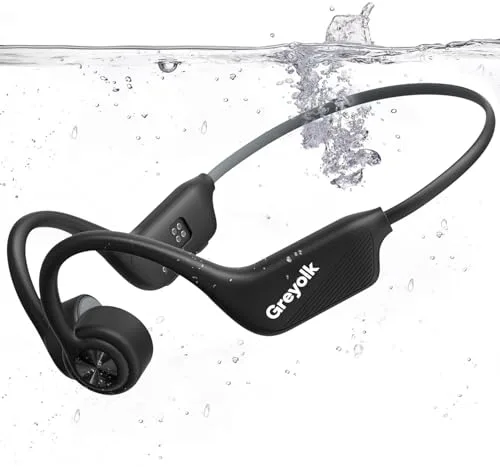 GREYOLK Auriculares de Conducción Ósea IP68 Impermeables para Natación, Bluetooth 5.4 y MP3 con 32GB, Diseño Open-Ear Cómodo para Nadar, Correr y Deportes al Aire Libre