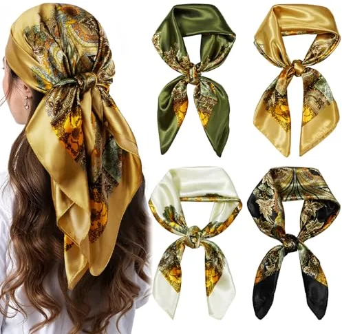 AOOSA Pañuelos Para El Pelo para Mujer, Pañuelos Satén Cuadrados Grandes Pelo, Moda Pañuelo Cabeza Mujer, Accesorios Seda de Playa Estampado Clásico