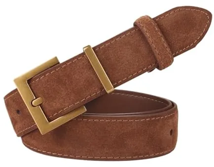 Cinturón de piel auténtica para mujer, hebilla para trajes, jeans y faldas, elegante cintura de cuero vacuno para oficina e informal, marrón, Taille unique