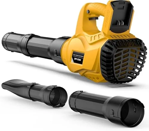 Soplador de Hojas Eléctrico Compatible con Dewalt 20 V, Batería de 300 km/h, 6 Velocidades Soplador de Aire Potente, Extraíble, Utilizado para Limpiar Hojas De Jardín, Nieve, Polvo (Amarillo)