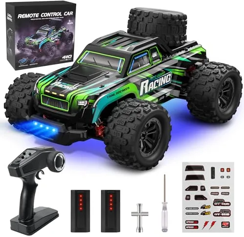 BAZADER Coche Teledirigido Coche RC - RC Car 1:16 40 Km/H 4x4 Todoterreno 2,4 G con Luces RGB VehíCulo Todoterreno - Remote Control Car con 2 Baterías Recargables, Ideal para Aficionados